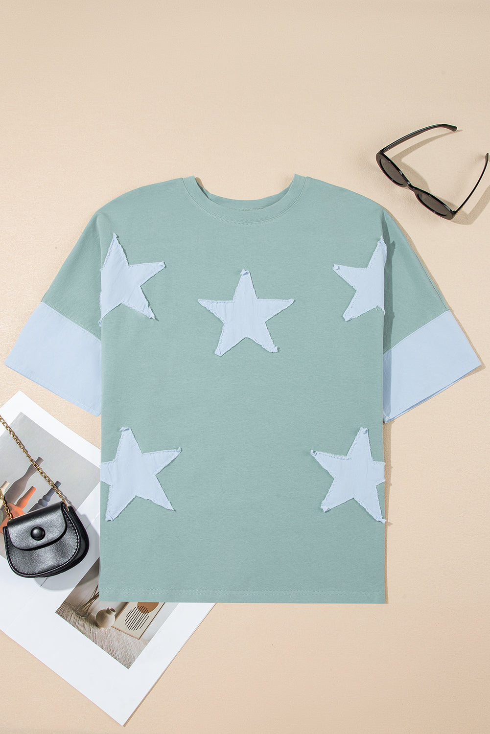 Etta Frayed Denim Star Patched Oversize Top-4