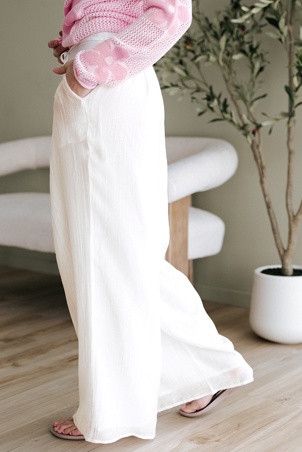 Jessie Casual Tie Waist Pleated Wide Leg Pants-2