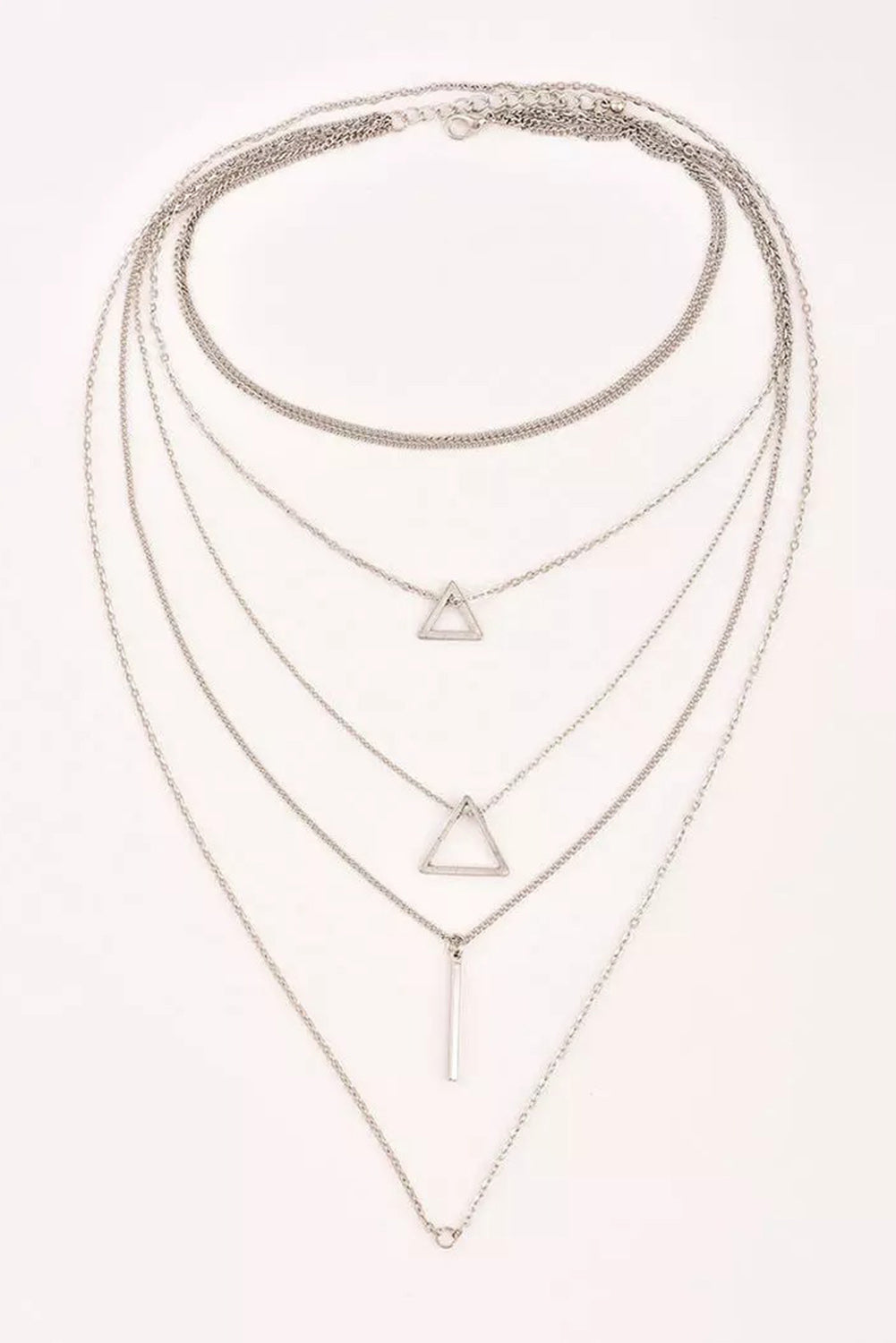 Silver Boho Triangle Bar Pendant Multilayer Necklace-1