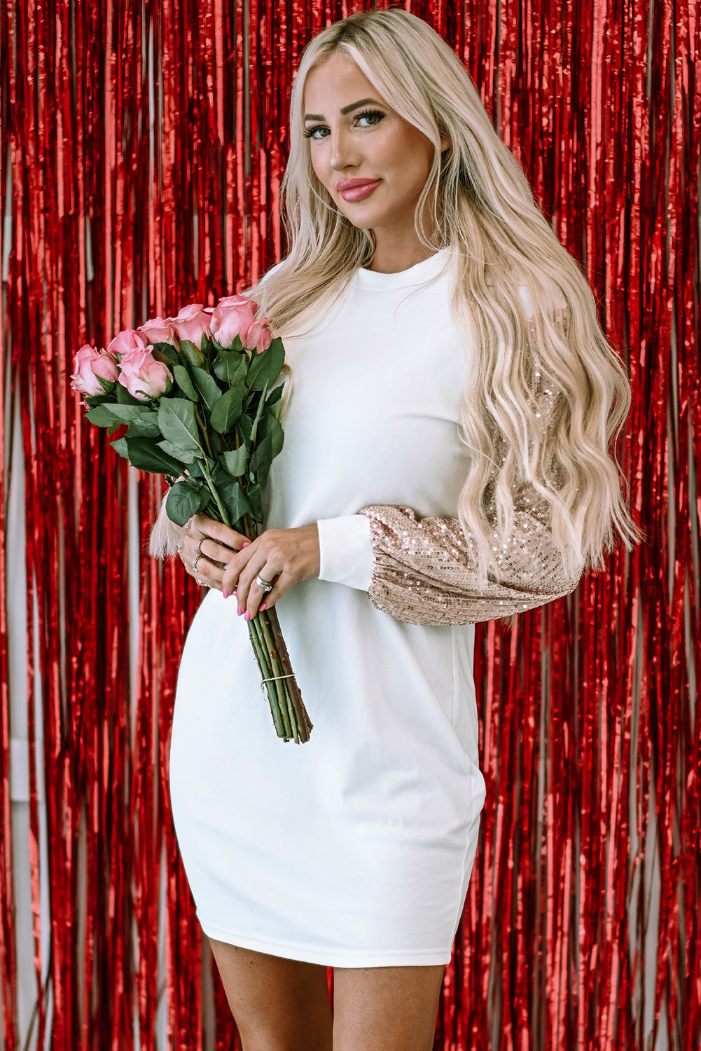 Mandy Sequin Puff Sleeve Shift Mini Dress-3