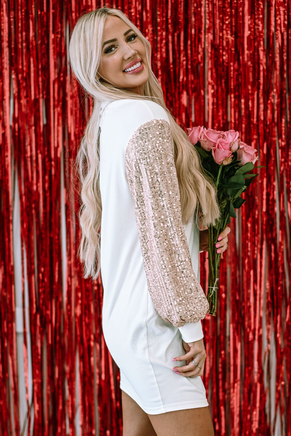 Mandy Sequin Puff Sleeve Shift Mini Dress-2