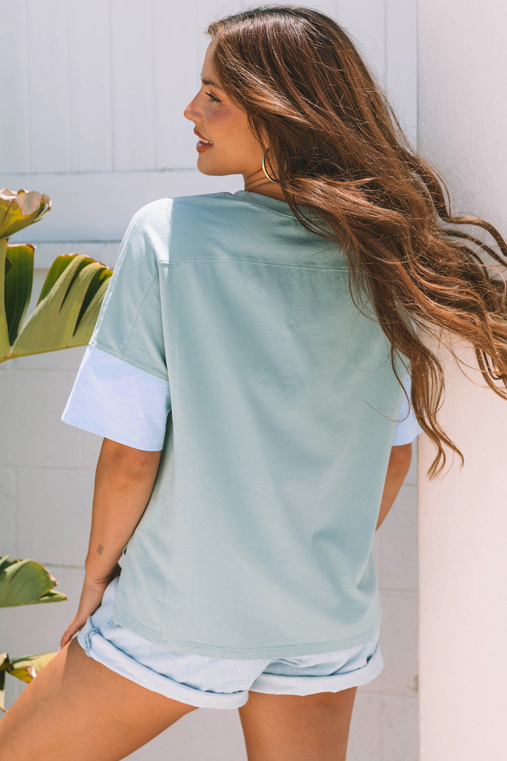 Etta Frayed Denim Star Patched Oversize Top-1