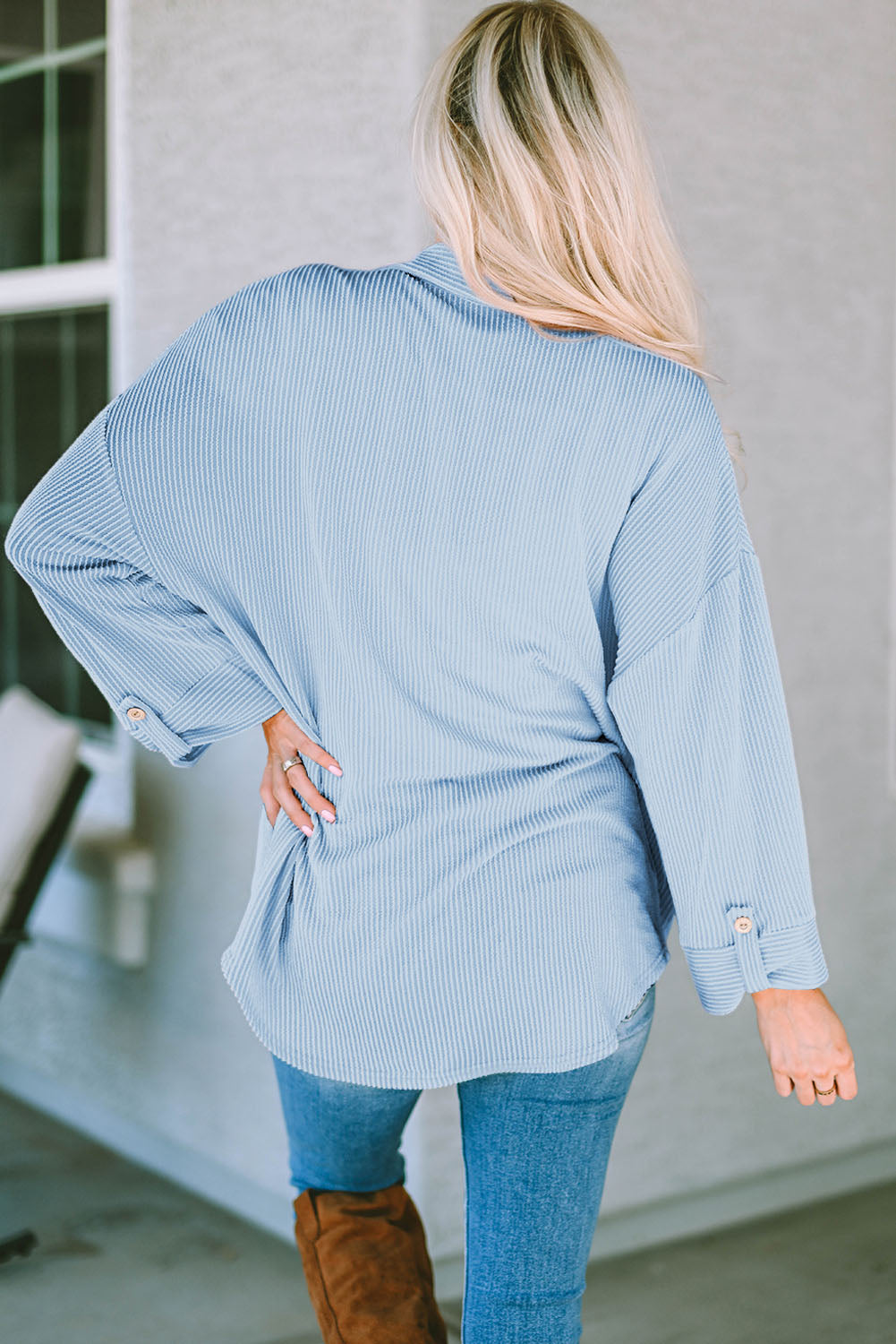 Amanda Roll Tab Sleeve Ribbed Cording Shacket-1