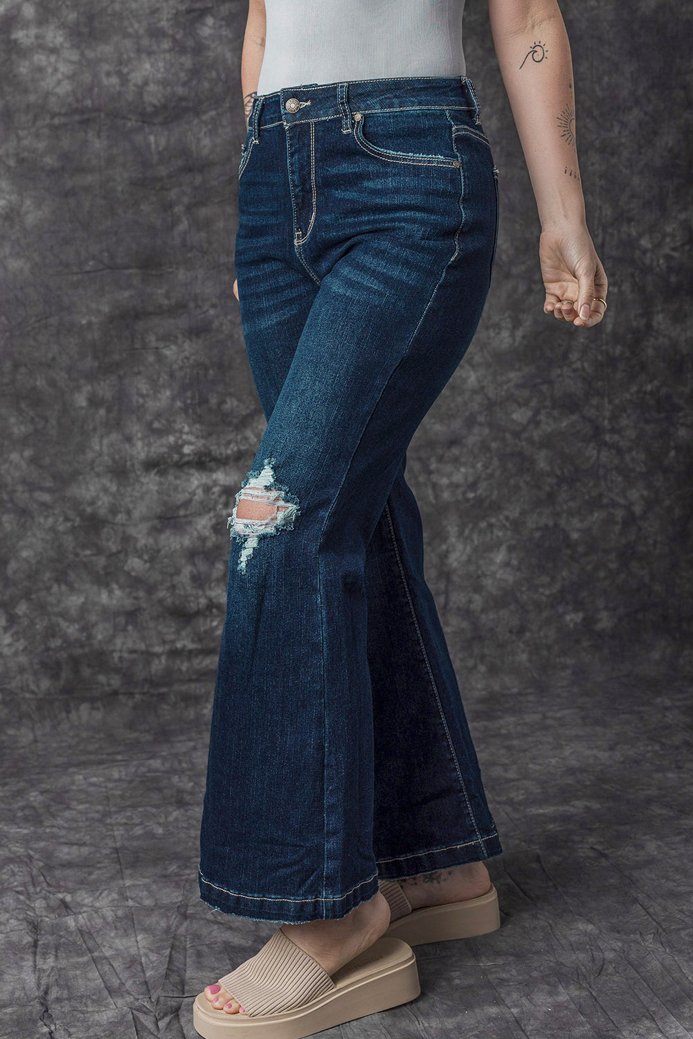 Khloe High Rise Ripped Bell Bottom Jeans-2