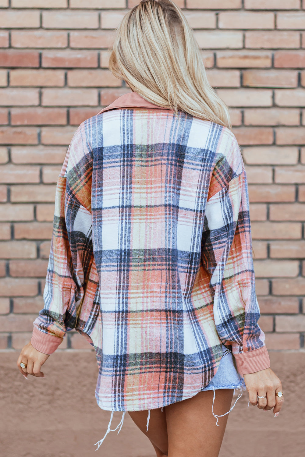 Nancy Plaid Corduroy Patchwork Shacket-1