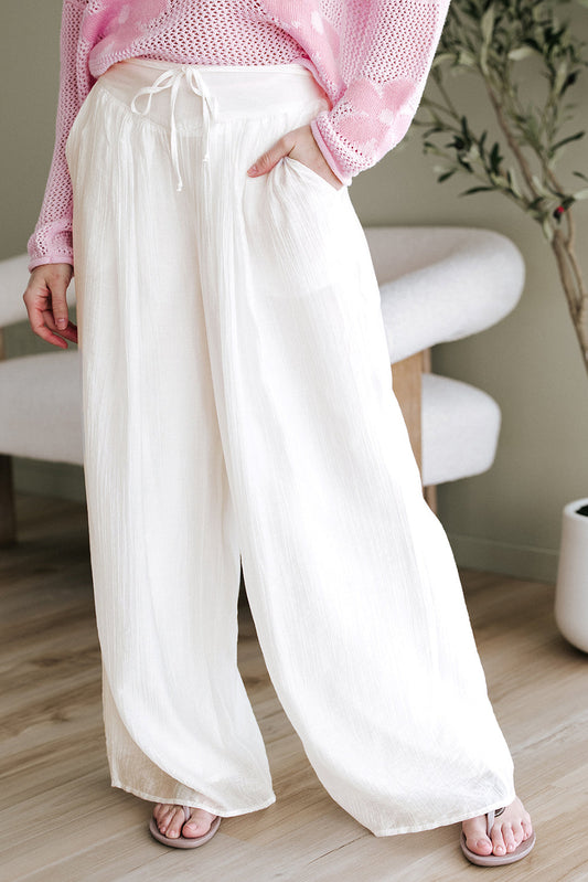 Jessie Casual Tie Waist Pleated Wide Leg Pants-0