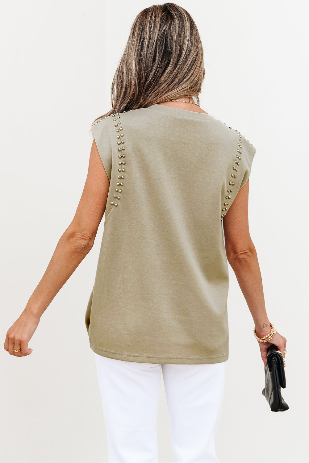 Julietta Studded Cap Sleeve Round Neck Top-1