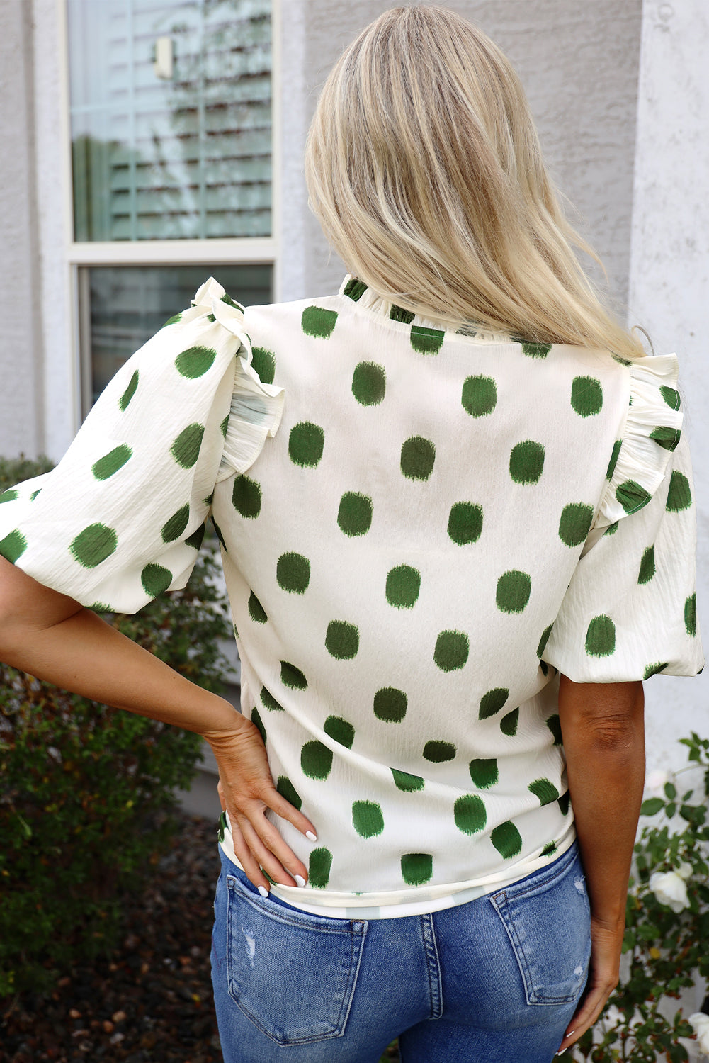 Nylah Polka Dot Shirred Yoke Blouse-1