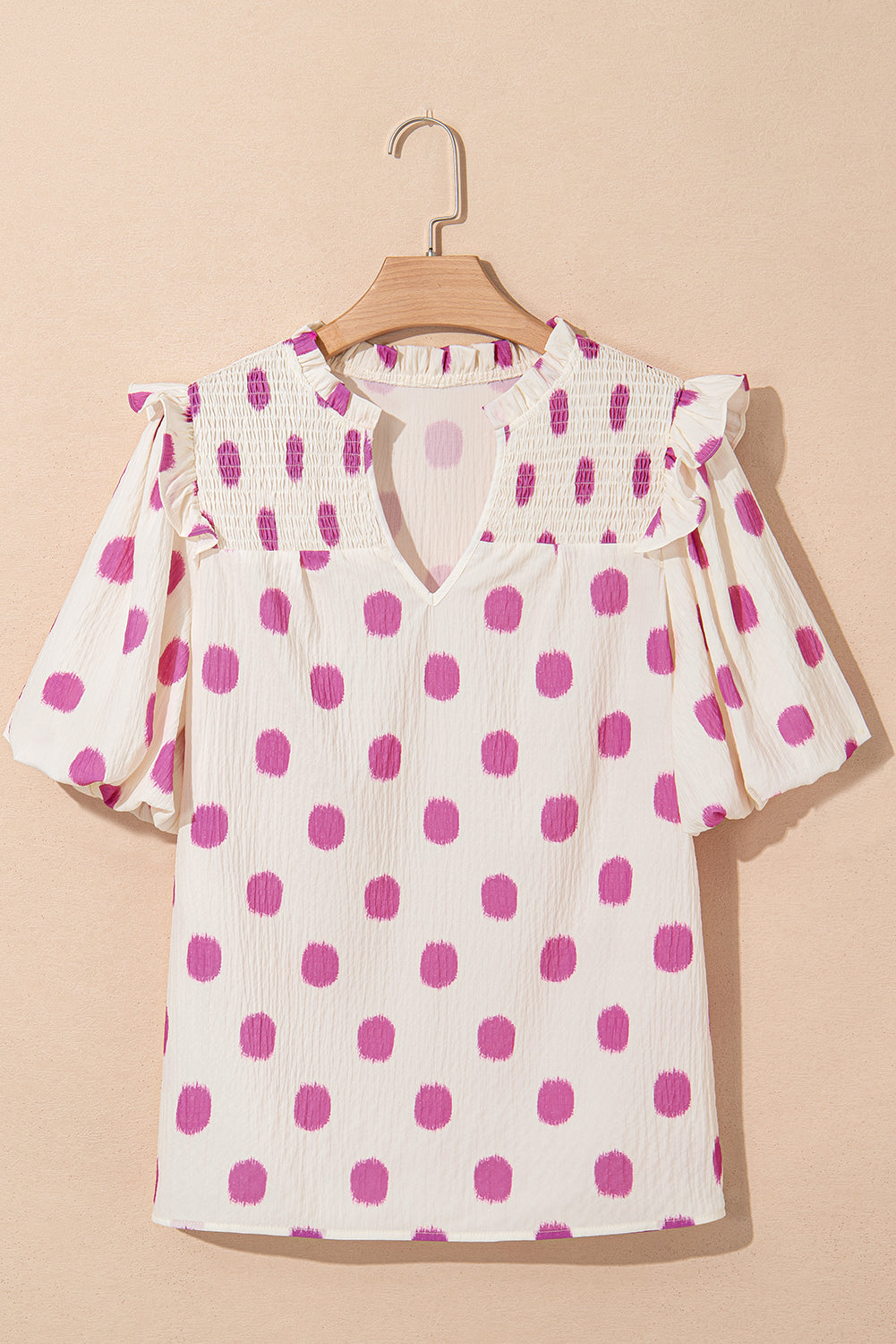 Nylah Polka Dot Shirred Yoke Blouse-5