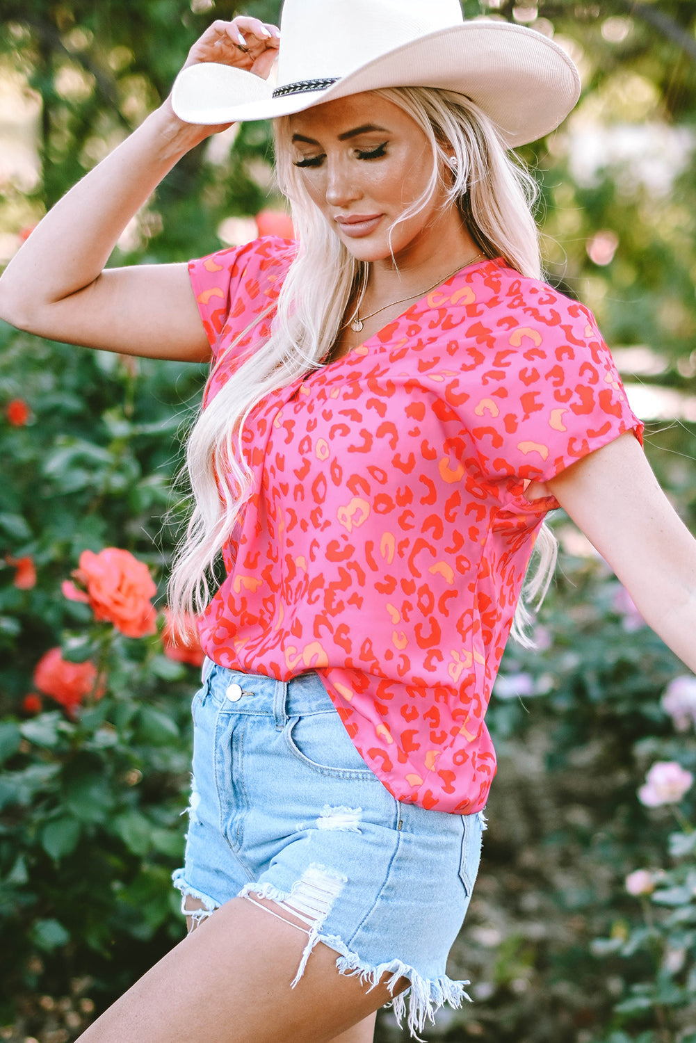 Charley Leopard V Neck Short Sleeve Blouse-2