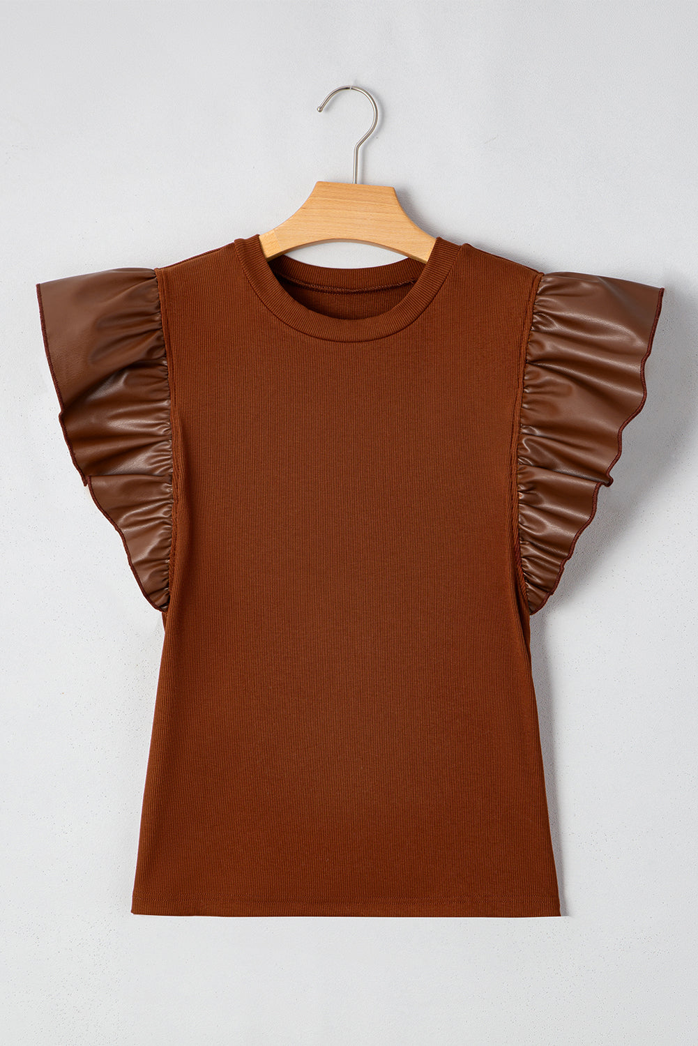 Macy Leather Ruffle Sleeve Blouse-5