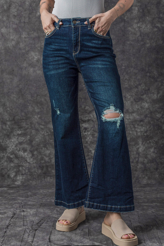 Khloe High Rise Ripped Bell Bottom Jeans-0