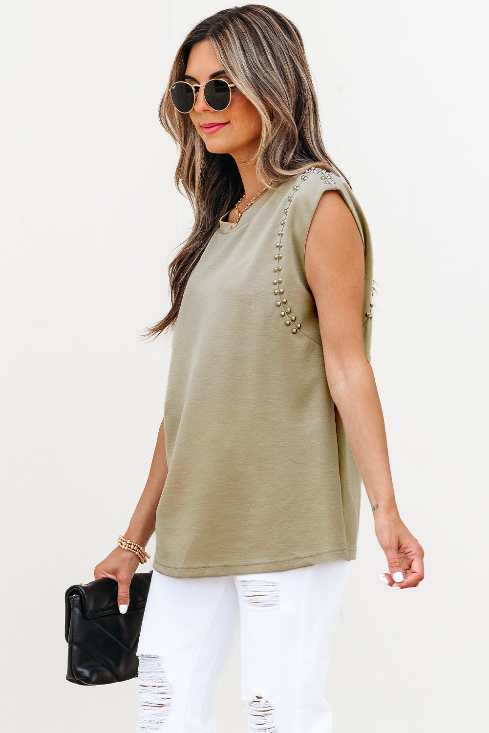 Julietta Studded Cap Sleeve Round Neck Top-2