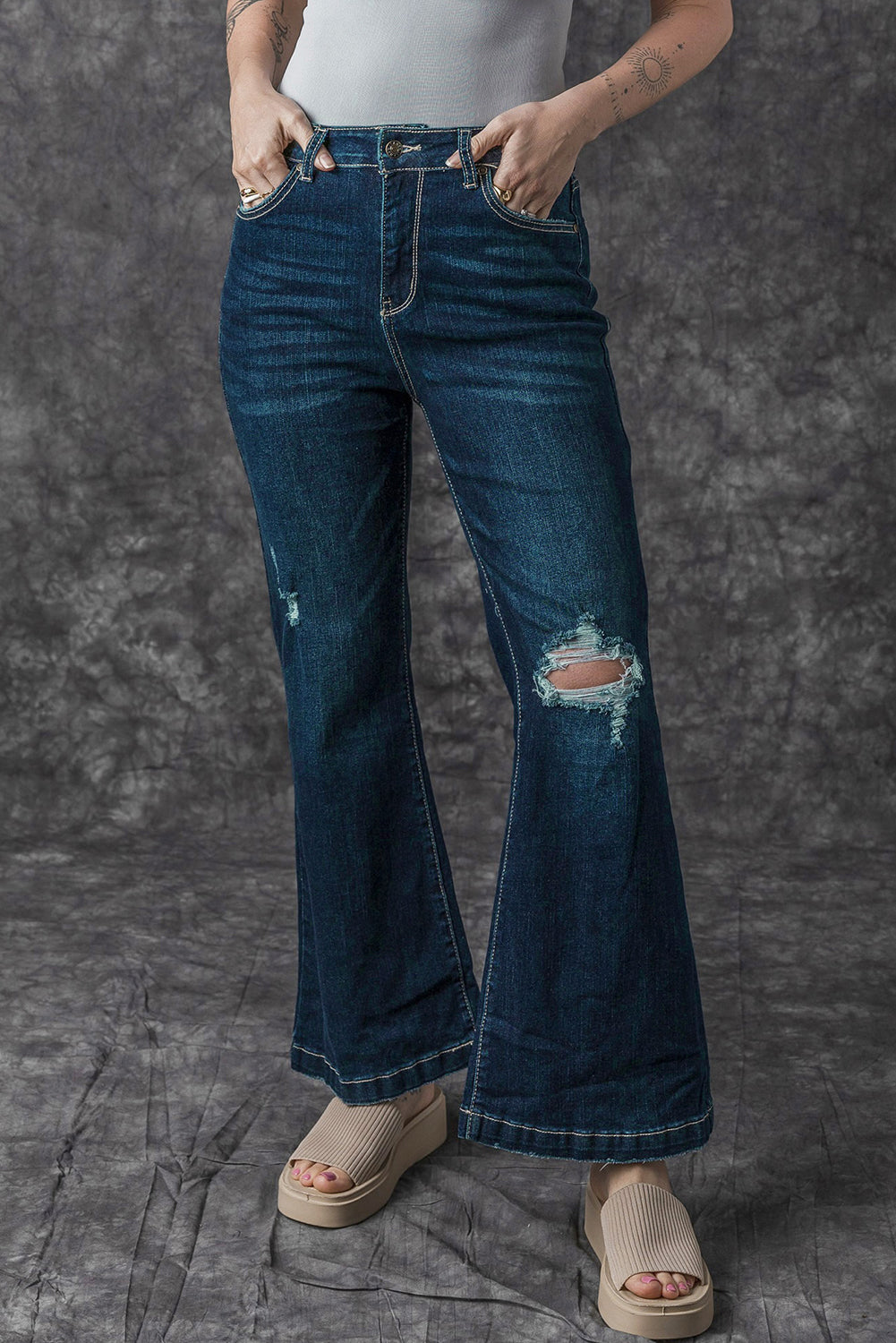 Khloe High Rise Ripped Bell Bottom Jeans-3
