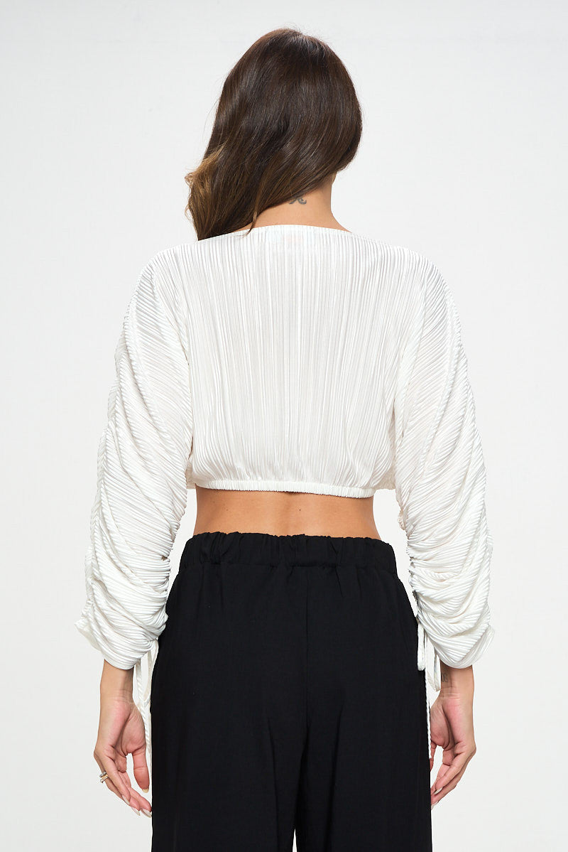 Plisse Crop Top with Adjustable Sleeve and Tie-3